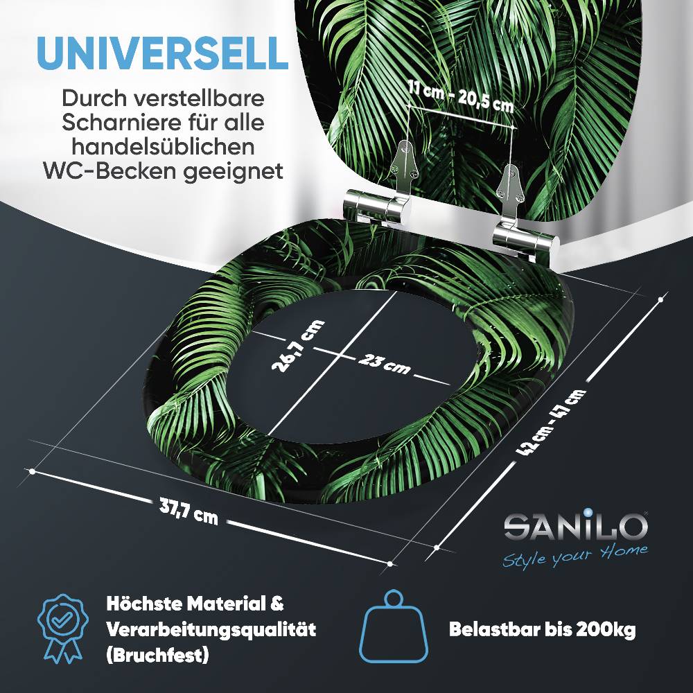Sanilo WC-Sitz mit Absenkautomatik Palmdream - Premium Toilettendeckel direkt vom Hersteller Kostenloser Versand