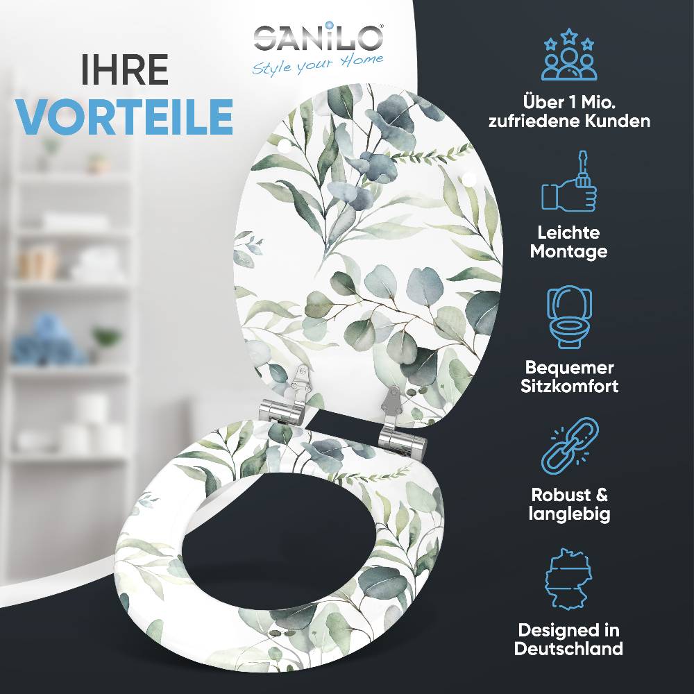 Sanilo WC-Sitz mit Absenkautomatik Eukalyptus - Premium Toilettendeckel direkt vom Hersteller