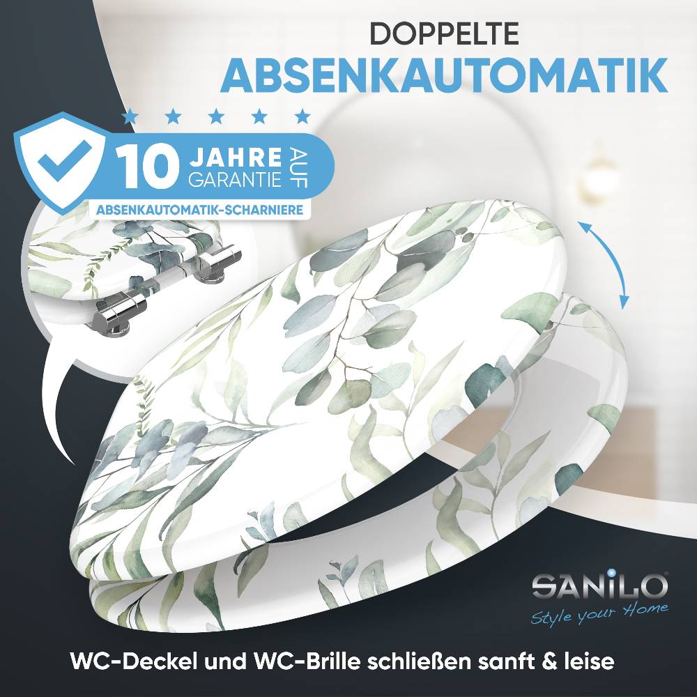 Sanilo WC-Sitz mit Absenkautomatik Eukalyptus - Premium Toilettendeckel direkt vom Hersteller Fabrik Onlineshop