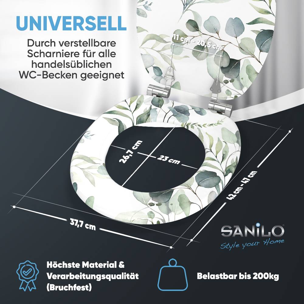Sanilo WC-Sitz mit Absenkautomatik Eukalyptus - Premium Toilettendeckel direkt vom Hersteller Fabrik Onlineshop