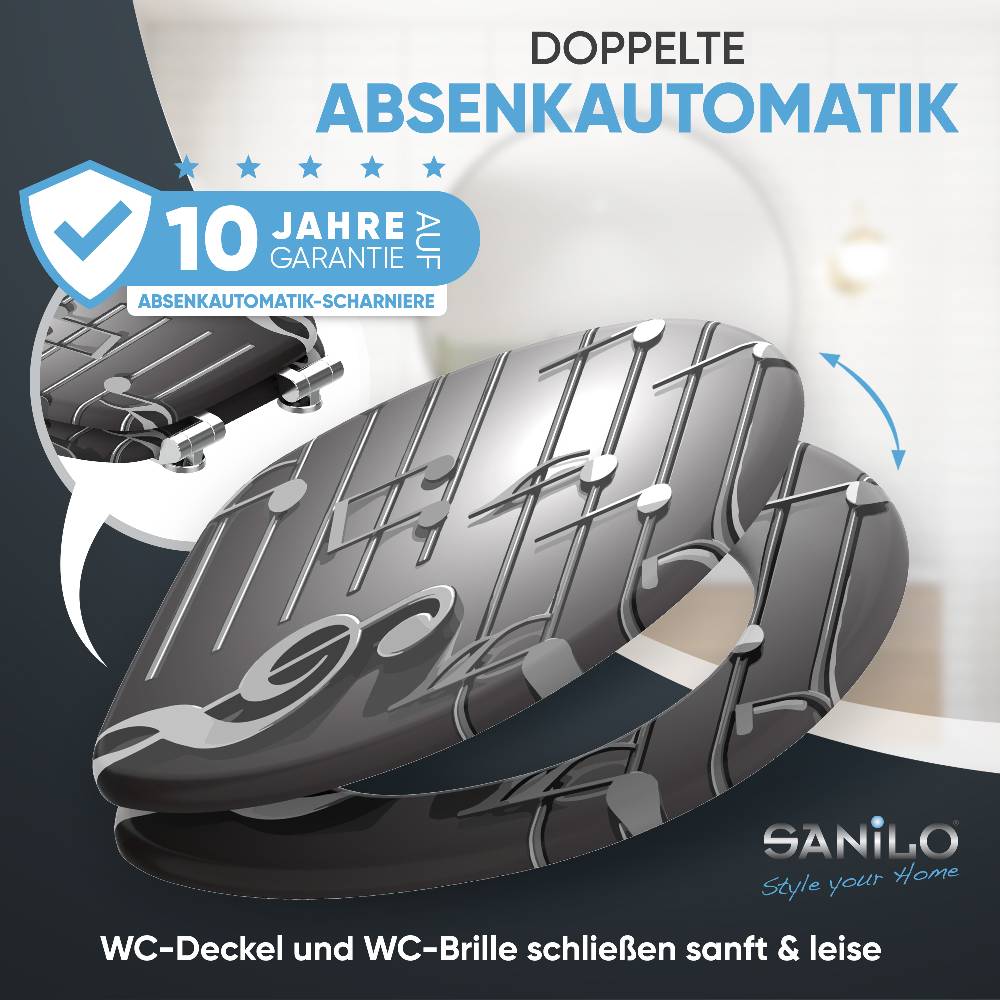 Sanilo WC-Sitz mit Absenkautomatik Musical Notes - Premium Toilettendeckel direkt vom Hersteller Fabrikpreis