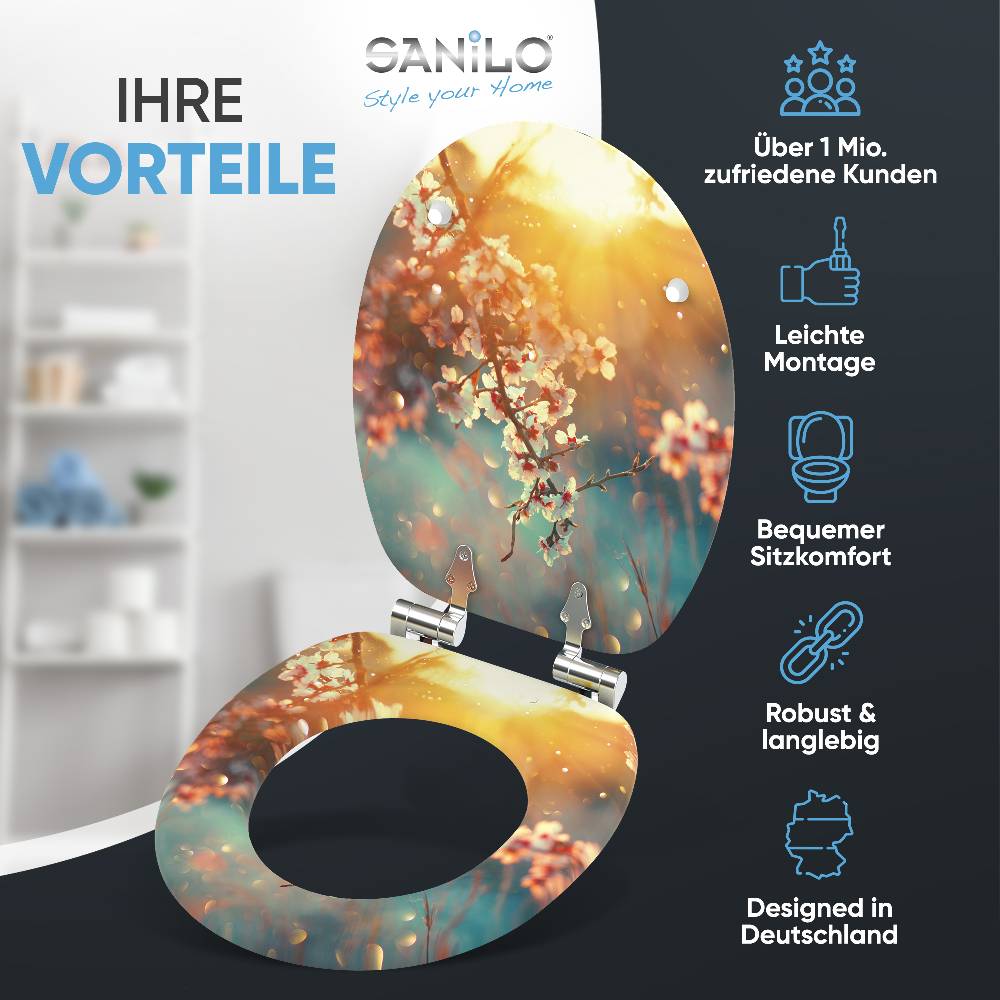 Sanilo WC-Sitz mit Absenkautomatik Kirschblüte - Premium Toilettendeckel direkt vom Hersteller