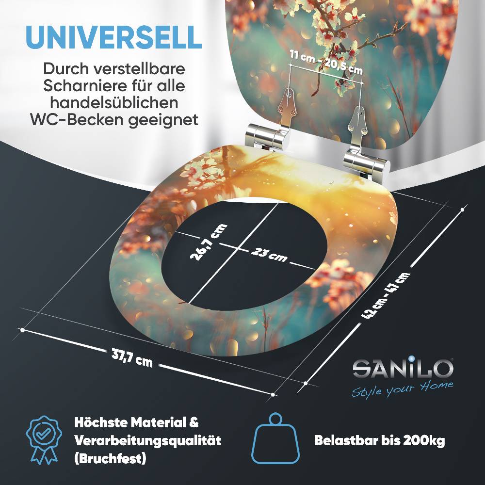 Sanilo WC-Sitz mit Absenkautomatik Kirschblüte - Premium Toilettendeckel direkt vom Hersteller Rabatt