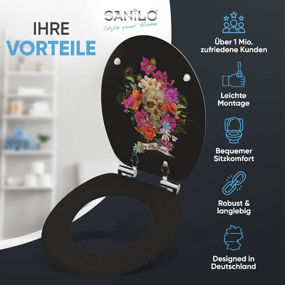 Sanilo WC-Sitz mit Absenkautomatik Day of the Dead - Premium Toilettendeckel direkt vom Hersteller