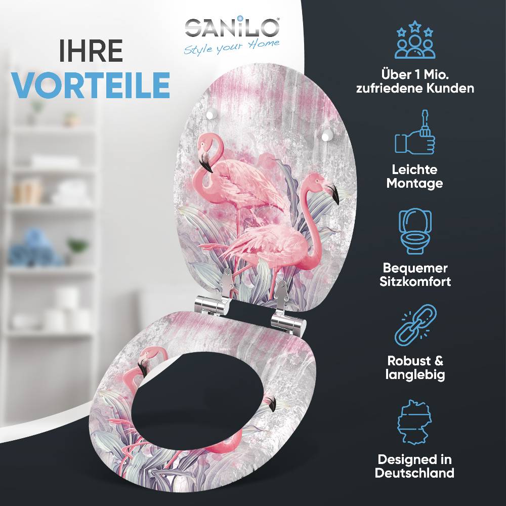 Sanilo WC-Sitz mit Absenkautomatik Flamingo 2 - Premium Toilettendeckel direkt vom Hersteller