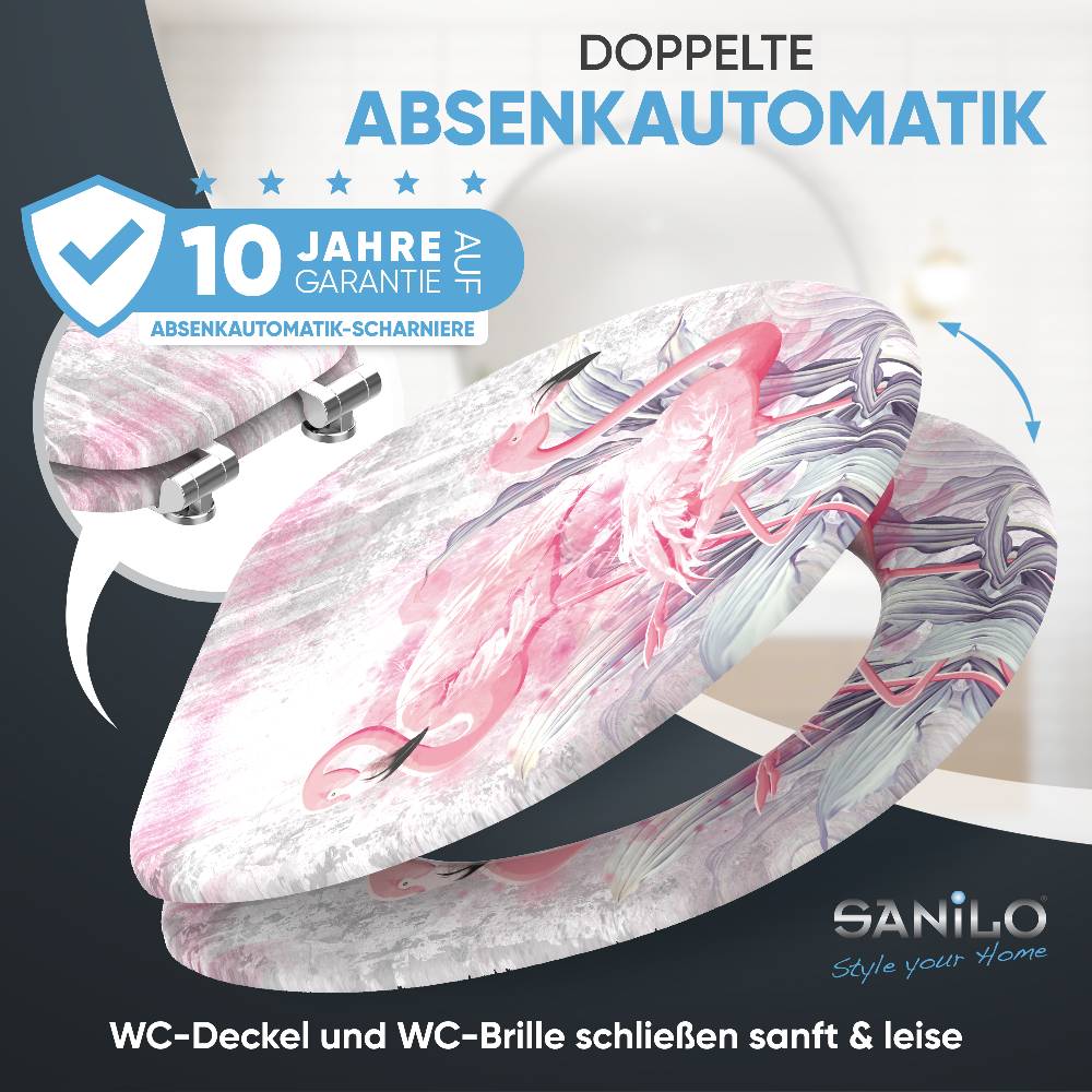 Sanilo WC-Sitz mit Absenkautomatik Flamingo 2 - Premium Toilettendeckel direkt vom Hersteller Versandkostenfrei