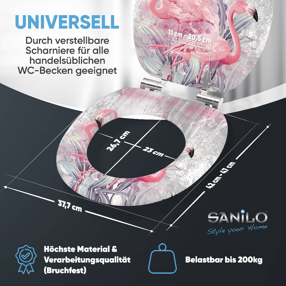 Sanilo WC-Sitz mit Absenkautomatik Flamingo 2 - Premium Toilettendeckel direkt vom Hersteller Versandkostenfrei