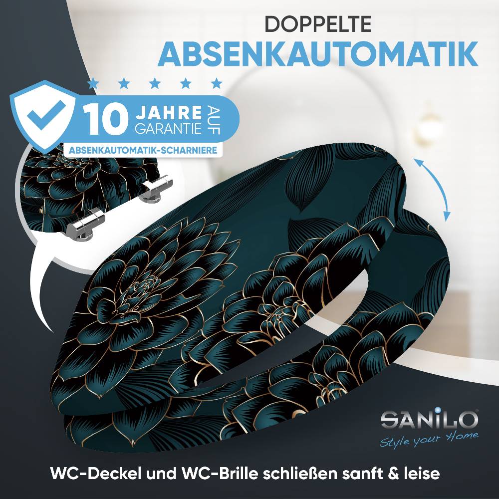 Sanilo WC-Sitz mit Absenkautomatik Dahlien - Premium Toilettendeckel direkt vom Hersteller Großer Ausverkauf