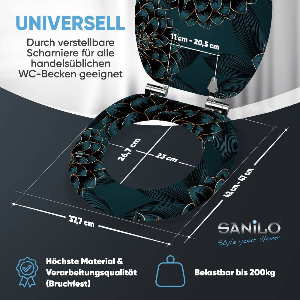 Sanilo WC-Sitz mit Absenkautomatik Dahlien - Premium Toilettendeckel direkt vom Hersteller Großer Ausverkauf