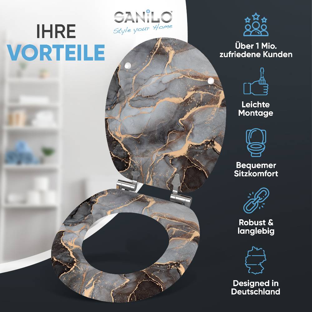 Sanilo WC-Sitz mit Absenkautomatik Marmor Abstrakt - Premium Toilettendeckel direkt vom Hersteller