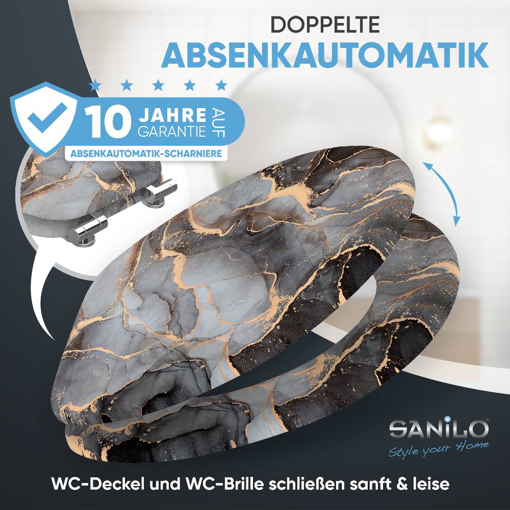Sanilo WC-Sitz mit Absenkautomatik Marmor Abstrakt - Premium Toilettendeckel direkt vom Hersteller Begrenztes Angebot
