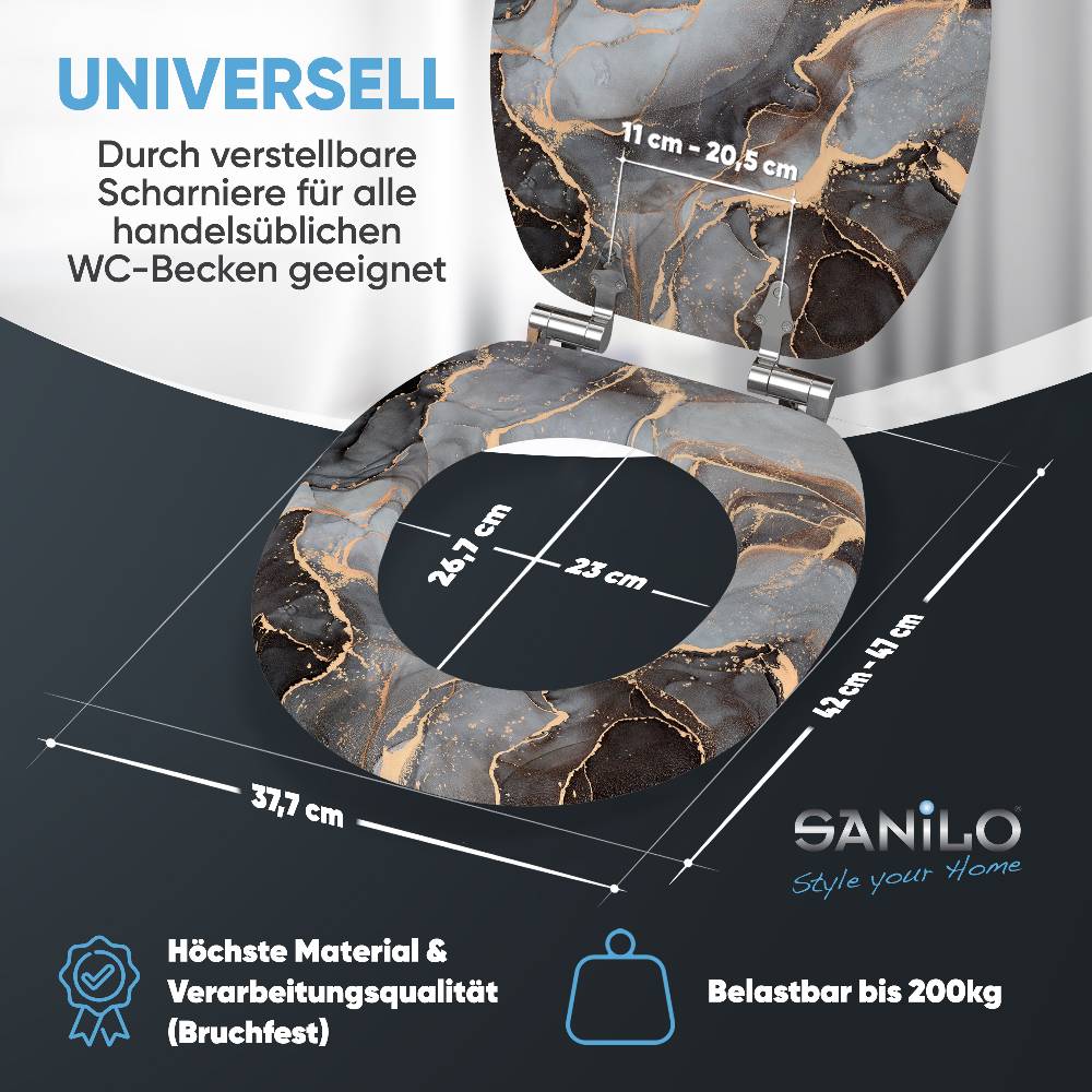 Sanilo WC-Sitz mit Absenkautomatik Marmor Abstrakt - Premium Toilettendeckel direkt vom Hersteller Begrenztes Angebot