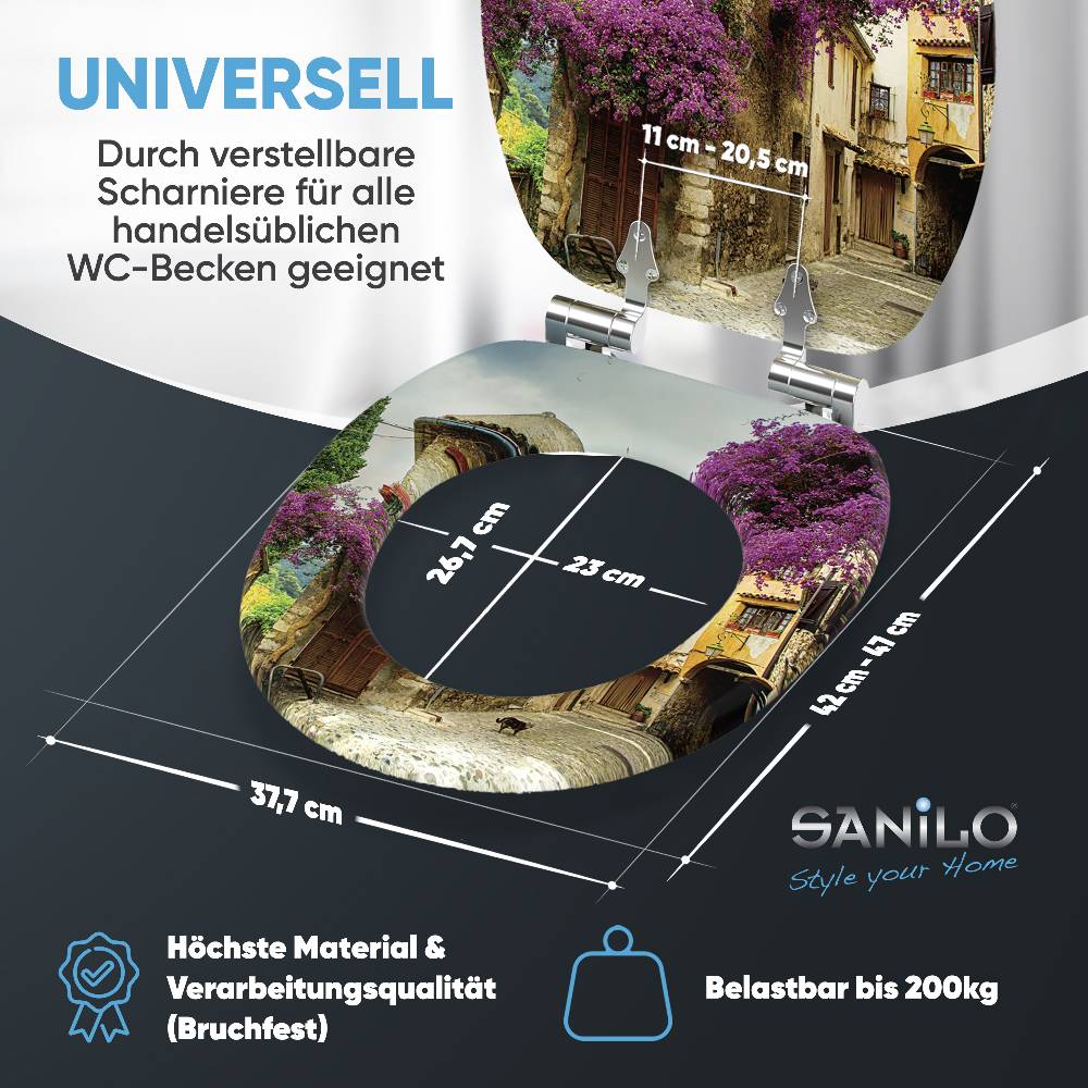 Sanilo WC-Sitz mit Absenkautomatik Toskana - Premium Toilettendeckel direkt vom Hersteller Saisonschlussverkauf