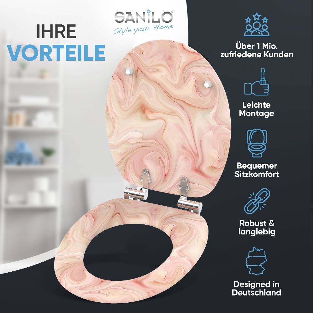 Sanilo WC-Sitz mit Absenkautomatik Marmor Rosa - Premium Toilettendeckel direkt vom Hersteller