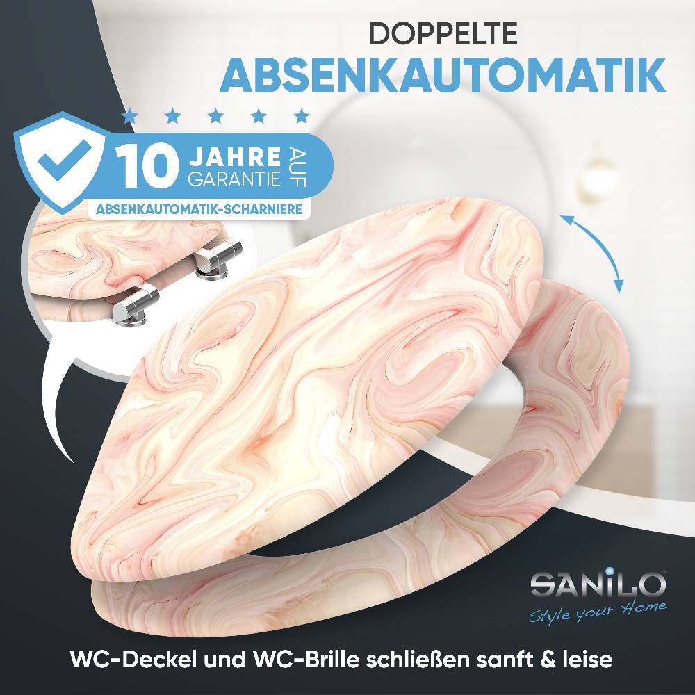 Sanilo WC-Sitz mit Absenkautomatik Marmor Rosa - Premium Toilettendeckel direkt vom Hersteller Black Friday