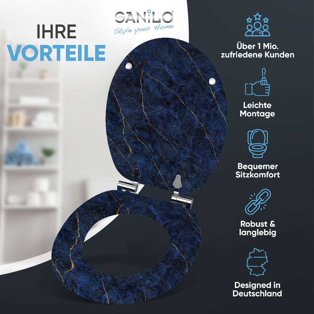 Sanilo WC-Sitz mit Absenkautomatik Marmor Darkblue - Premium Toilettendeckel direkt vom Hersteller
