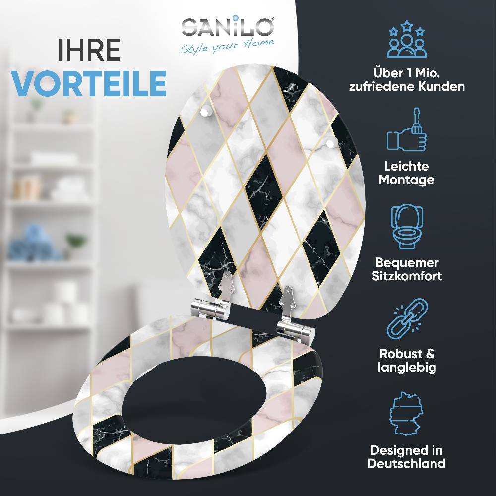 Sanilo WC-Sitz mit Absenkautomatik Diamond - Premium Toilettendeckel direkt vom Hersteller