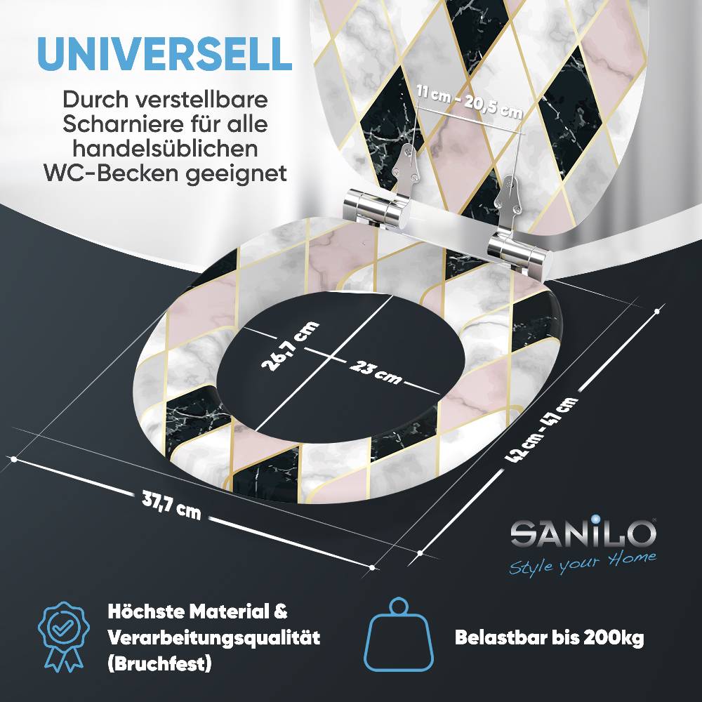 Sanilo WC-Sitz mit Absenkautomatik Diamond - Premium Toilettendeckel direkt vom Hersteller Vatertagsangebot