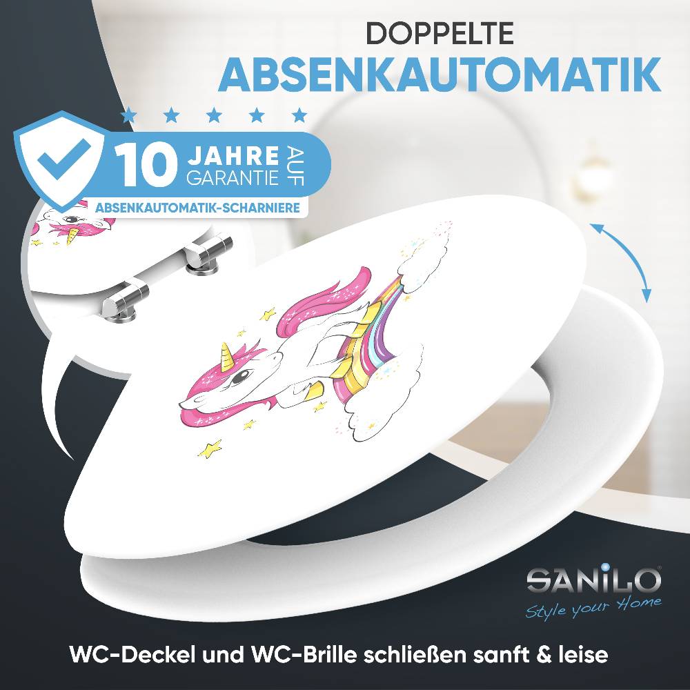 Sanilo WC-Sitz mit Absenkautomatik Einhorn - Premium Toilettendeckel direkt vom Hersteller Valentinstagsangebot
