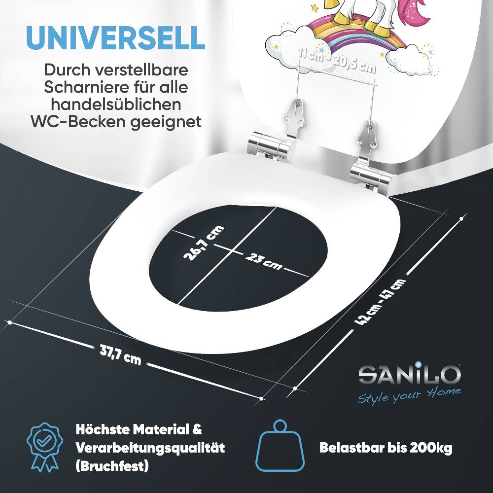 Sanilo WC-Sitz mit Absenkautomatik Einhorn - Premium Toilettendeckel direkt vom Hersteller Valentinstagsangebot