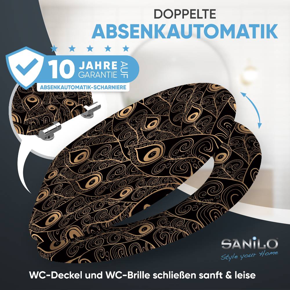 Sanilo WC-Sitz mit Absenkautomatik Pfau - Premium Toilettendeckel direkt vom Hersteller Heißer Verkauf