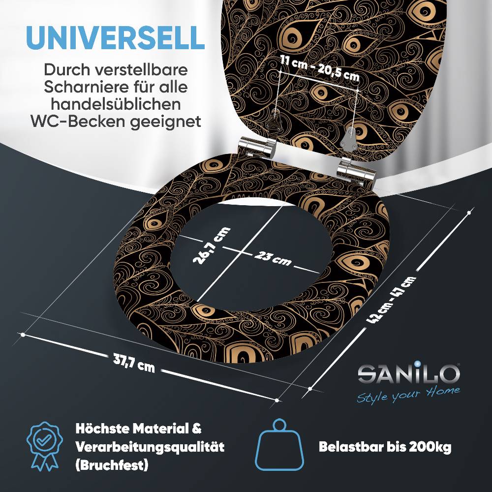 Sanilo WC-Sitz mit Absenkautomatik Pfau - Premium Toilettendeckel direkt vom Hersteller Heißer Verkauf