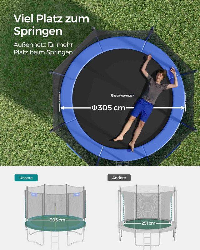 Songmics SONGMICS Trampolin mit Sicherheitsnetz gepolsterten Stangen Nur noch ein Tag übrig