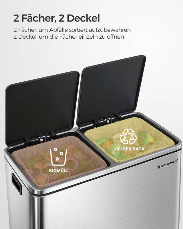 Songmics SONGMICS Mülleimer mit 2 getrennten Fächern Riesige Rabatte