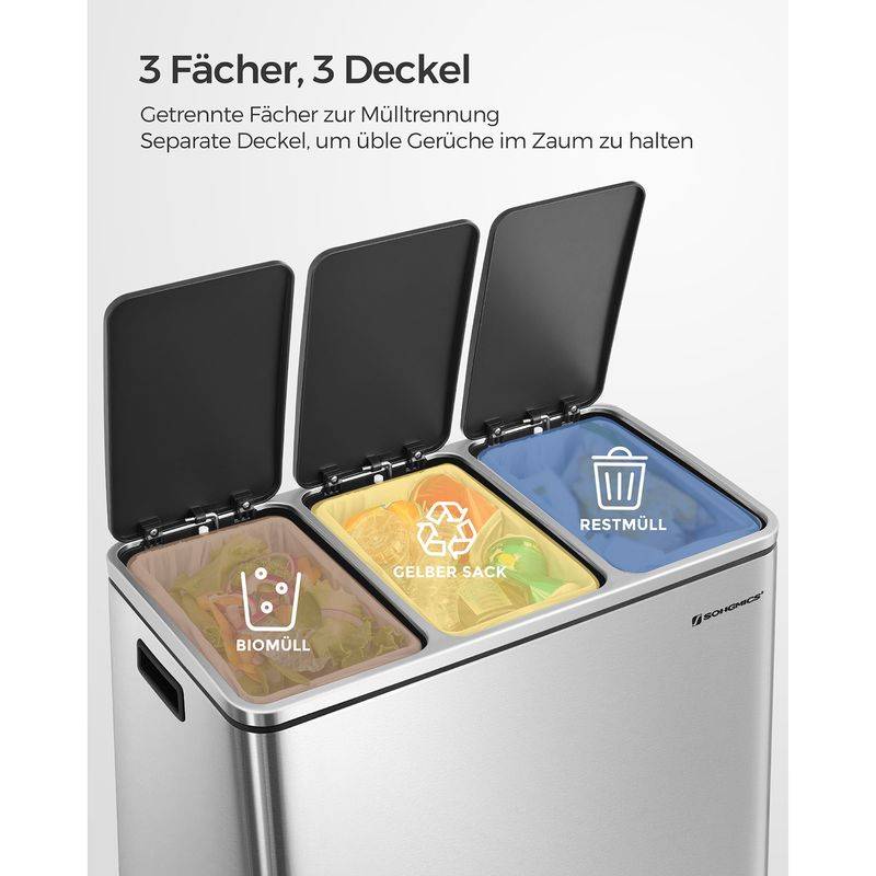 Songmics SONGMICS Mülltrennsystem mit Fußpedal und 3 Inneimern Clearance-Verkauf