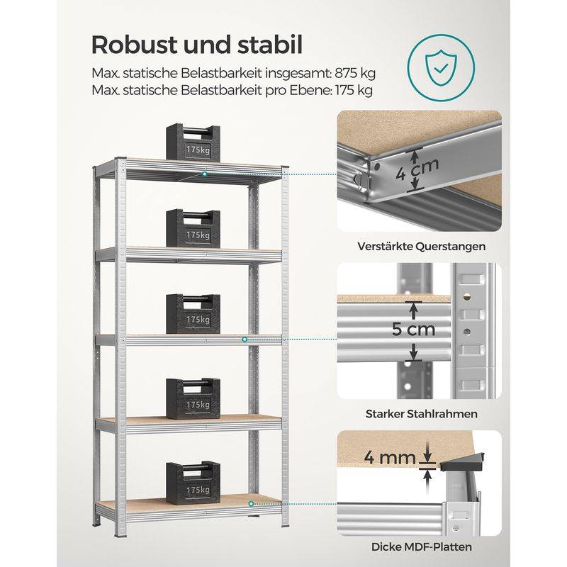 Songmics SONGMICS Lagerregal mit 5 verstellbaren Ablagen Kostenloser Versand international