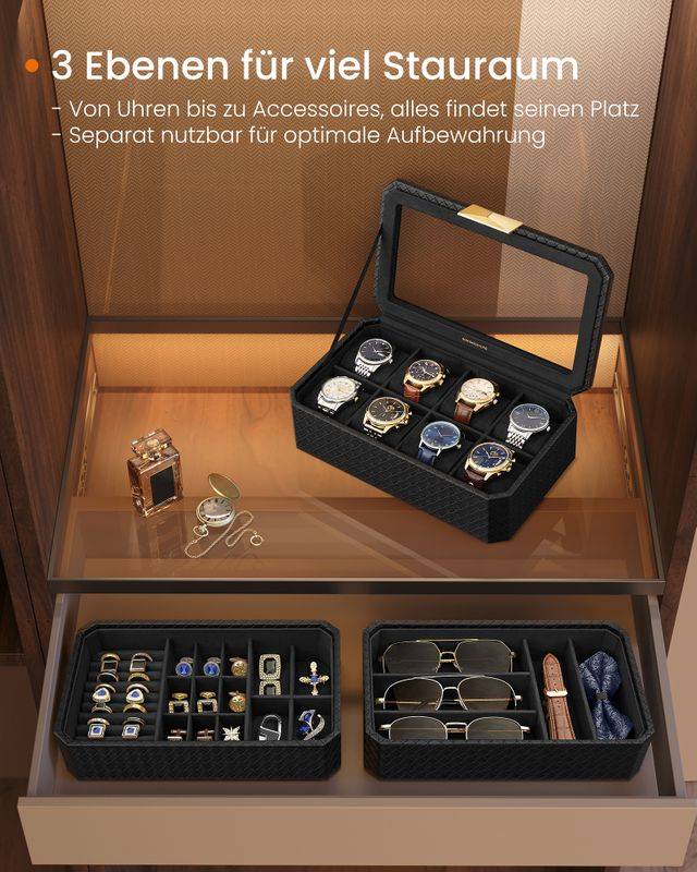 Songmics SONGMICSHOME RONNE Kollektion - Uhrenbox 3 Ebenen Fabrikverkauf