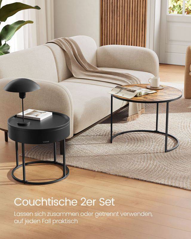 Songmics VASAGLE Couchtisch rund 2er Set Black Friday
