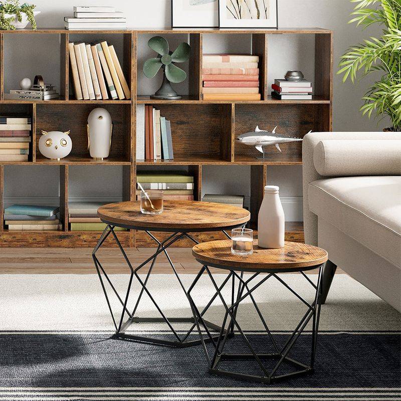 Songmics VASAGLE Couchtisch rund mit abnehmbarer Platte 2er Set Outlet
