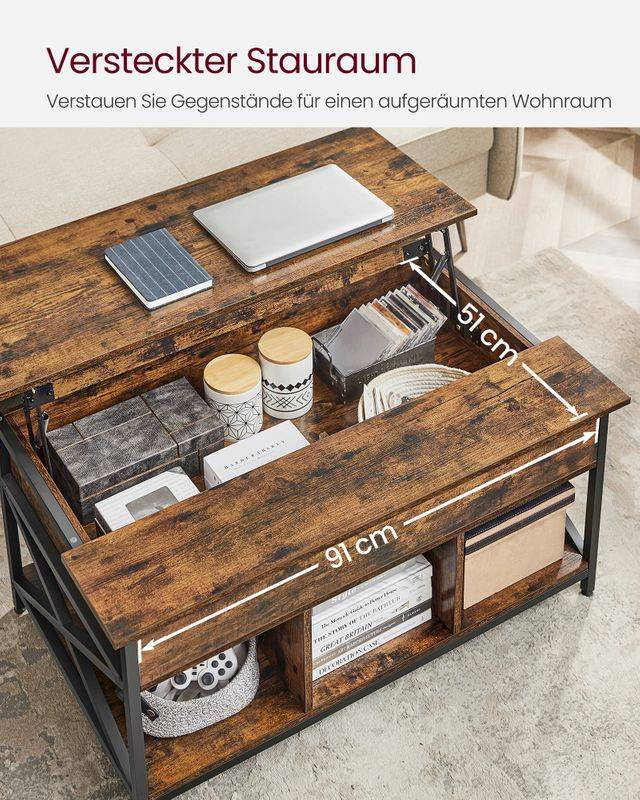 Songmics VASAGLE Couchtisch höhenverstellbar mit Stauraum unter der Tischplatte Auslauf