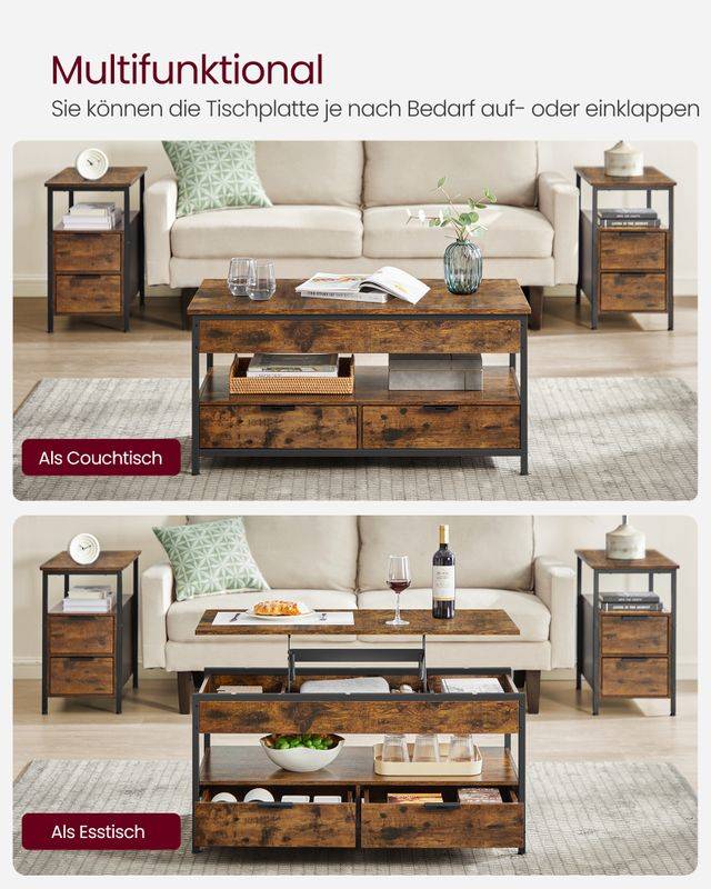 Songmics VASAGLE Couchtisch höhenverstellbar mit Schubladen Angebote