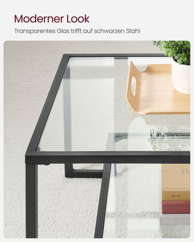 Songmics VASAGLE Couchtisch aus Hartglas mit Stahlgestell Kostenloser Versand