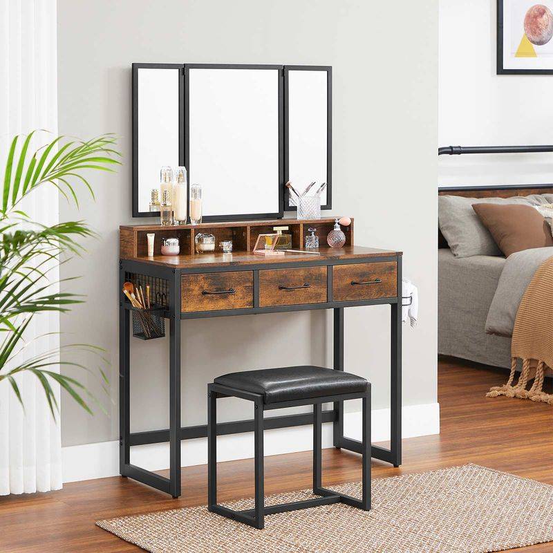 Songmics VASAGLE Schminktisch mit Hocker und dreifach klappbarem Spiegel Flash Sale