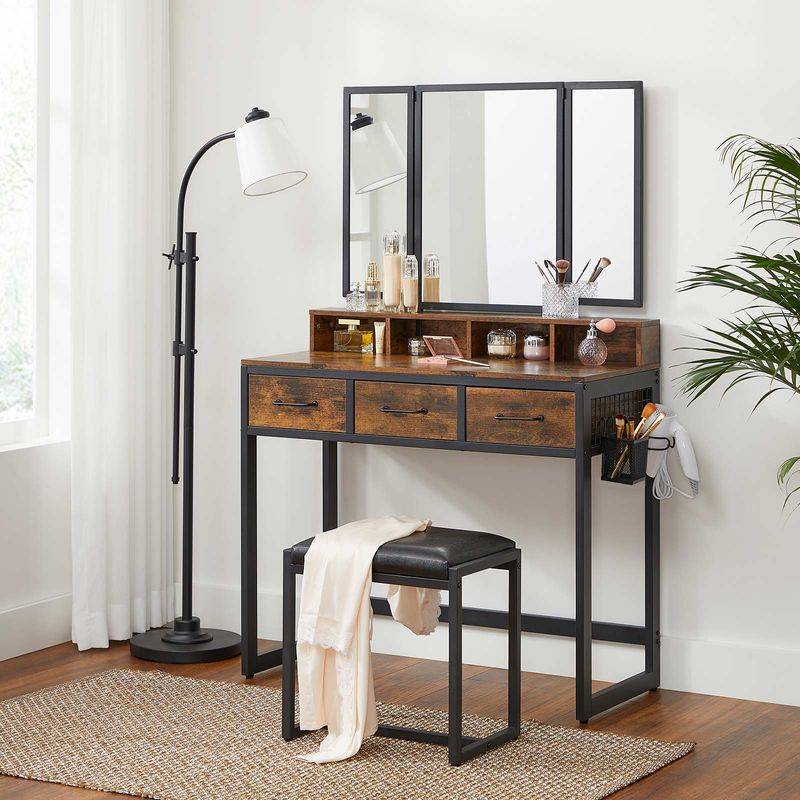 Songmics VASAGLE Schminktisch mit Hocker und dreifach klappbarem Spiegel Flash Sale