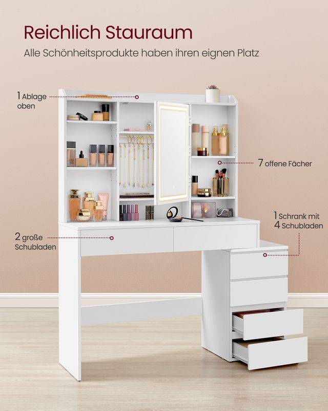 Songmics VASAGLE Schminktisch mit LED-Beleuchtung modern wolkenweiß Preisnachlass