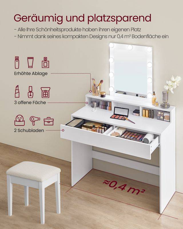 Songmics VASAGLE Schminktisch mit LED-Beleuchtung modern weiß Weihnachtsangebot