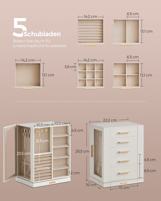 Songmics SONGMICS Schmuckkästchen 360° drehbar mit 5 Schubladen VIP-Rabatte