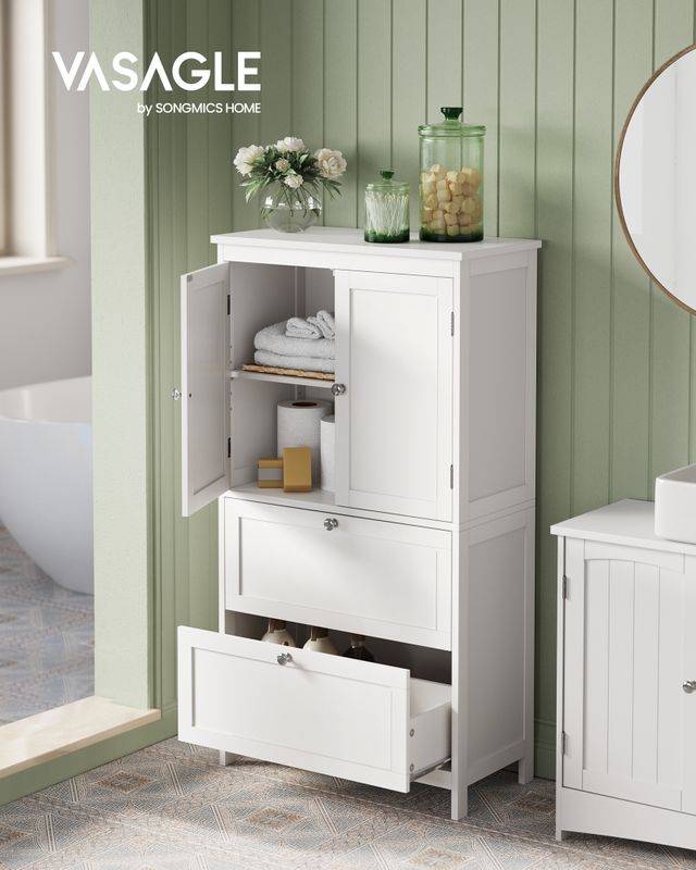 Songmics VASAGLE Badezimmerschrank 30 x 60 x 110 cm mit 2 Türen und 2 Schubladen Großer Ausverkauf