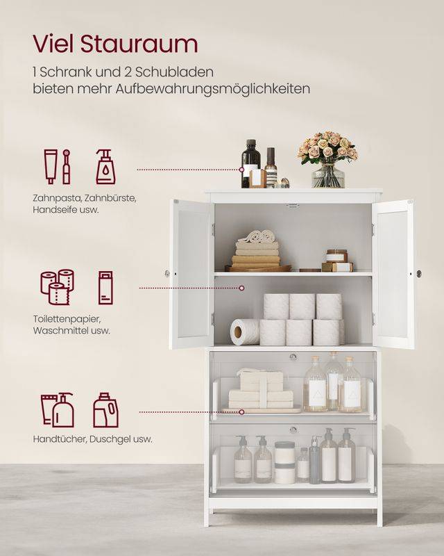 Songmics VASAGLE Badezimmerschrank 30 x 60 x 110 cm mit 2 Türen und 2 Schubladen Großer Ausverkauf