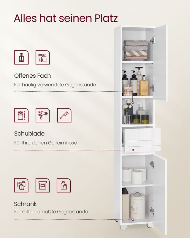 Songmics VASAGLE Badezimmerschrank mit verstellbaren Ablagen und offenem Fach Begrenztes Angebot