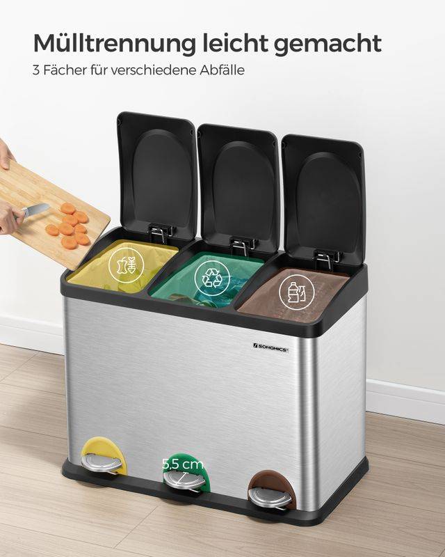 Songmics SONGMICS Großer Mülltrenner 45 Liter (3 x 15 L) Top Angebot