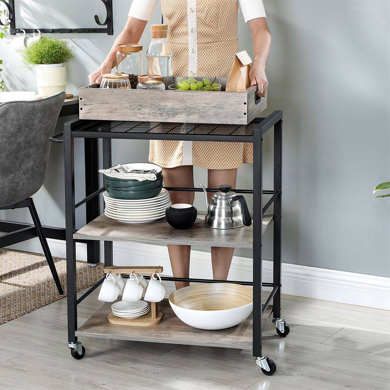 Songmics VASAGLE Küchenwagen 65 x 40 x 86 cm greige-schwarz 50% Rabatt mit kostenlosem Versand