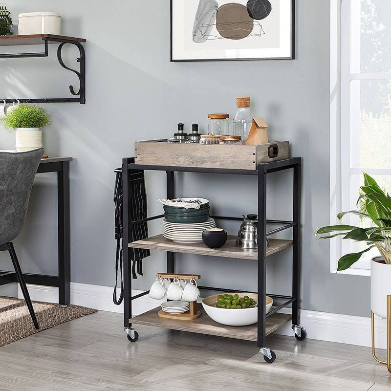 Songmics VASAGLE Küchenwagen 65 x 40 x 86 cm greige-schwarz 50% Rabatt mit kostenlosem Versand