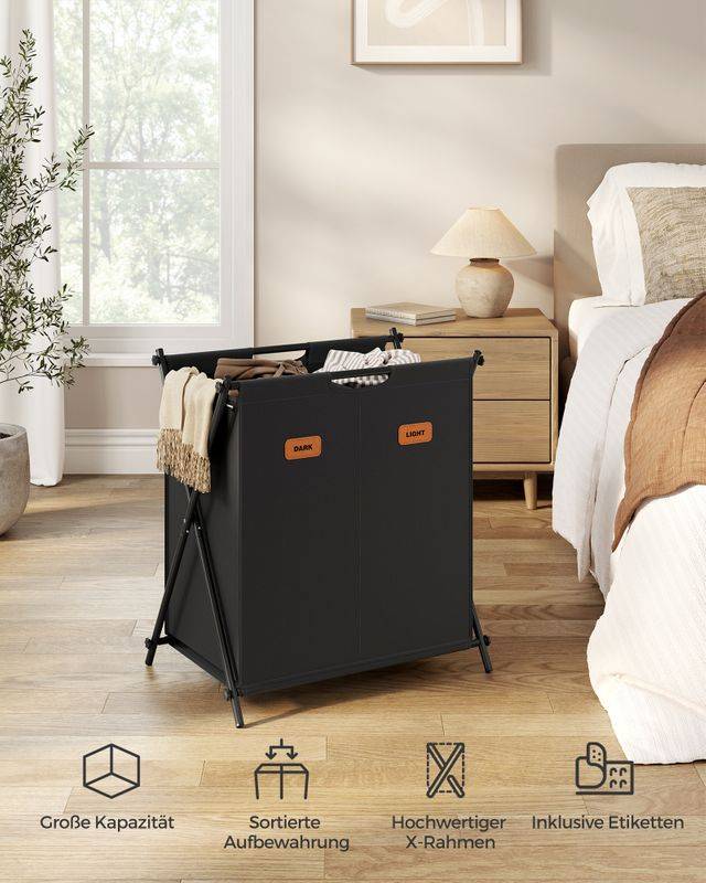 Songmics SONGMICS Wäschekorb 115 Liter mit 2 Fächern tintenschwarz Begrenztes Angebot