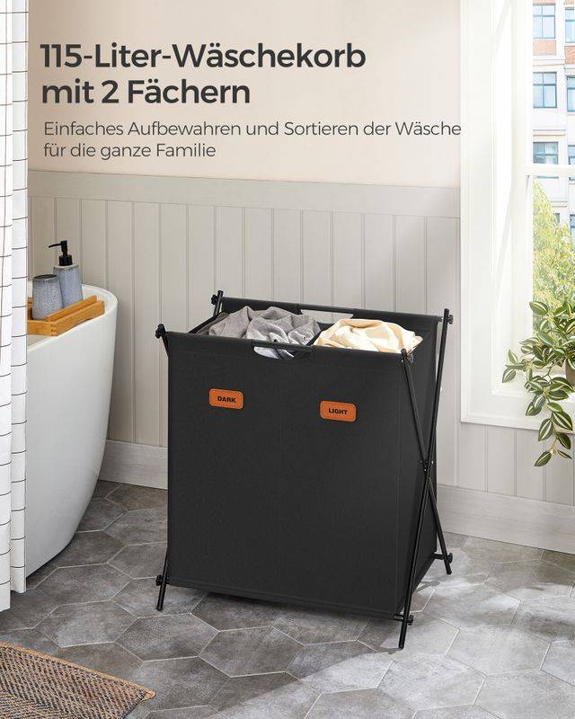 Songmics SONGMICS Wäschekorb 115 Liter mit 2 Fächern tintenschwarz Begrenztes Angebot