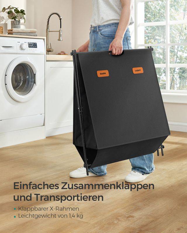 Songmics SONGMICS Wäschekorb 115 Liter mit 2 Fächern tintenschwarz Begrenztes Angebot